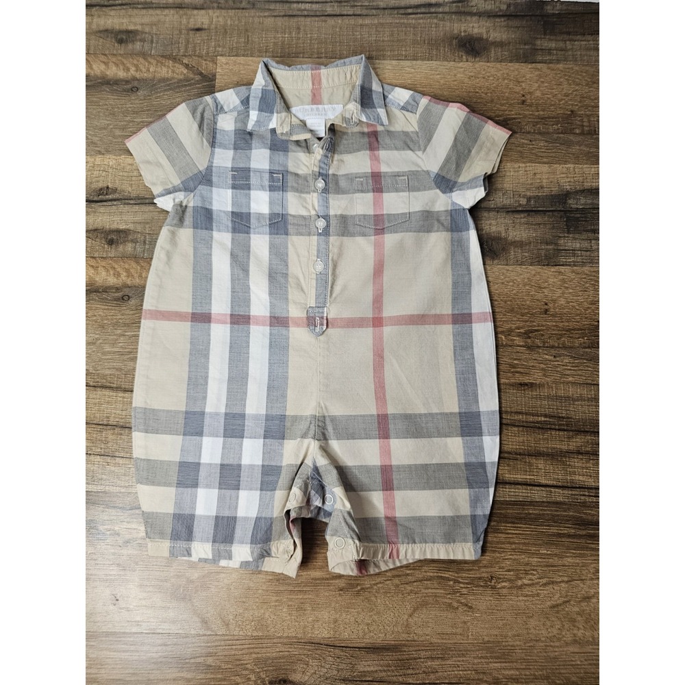 Burberry Baby Plaid Romper Size 6 Months 100% Cotton Designer